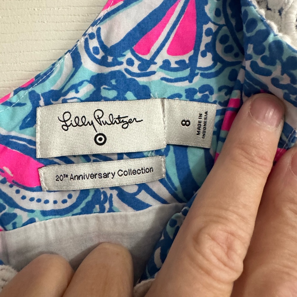 Lilly Pulitzer for Target Blue & Pink Paisley Mini Dress with White Lace Panel - Picture 4 of 4